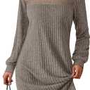 AUTOMET Womens Long Sleeve Dresses Casual Fall Sweater Dress Work Winter Fashion 2026 Crew Neck Lace Mini Dressy Sexy Clothes (Large, Coffee)