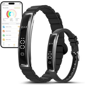 Smart Bracelet for Women, Health Activity Fitness Trackers, 24/7 Heart Rate, Blood Oxygen & Stress Monitor, 24H Sleep Tracker, Smart Wristband with Free APP 2 Bands, Black, Medium