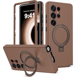 Designed for Samsung Galaxy S25 Ultra Case with Magnetic Ring Stand [Compatible with Mag-Safe][Military Grade Drop Protection][Build in Kickstand] S25 Ultra Phone Case 6.9",Brown