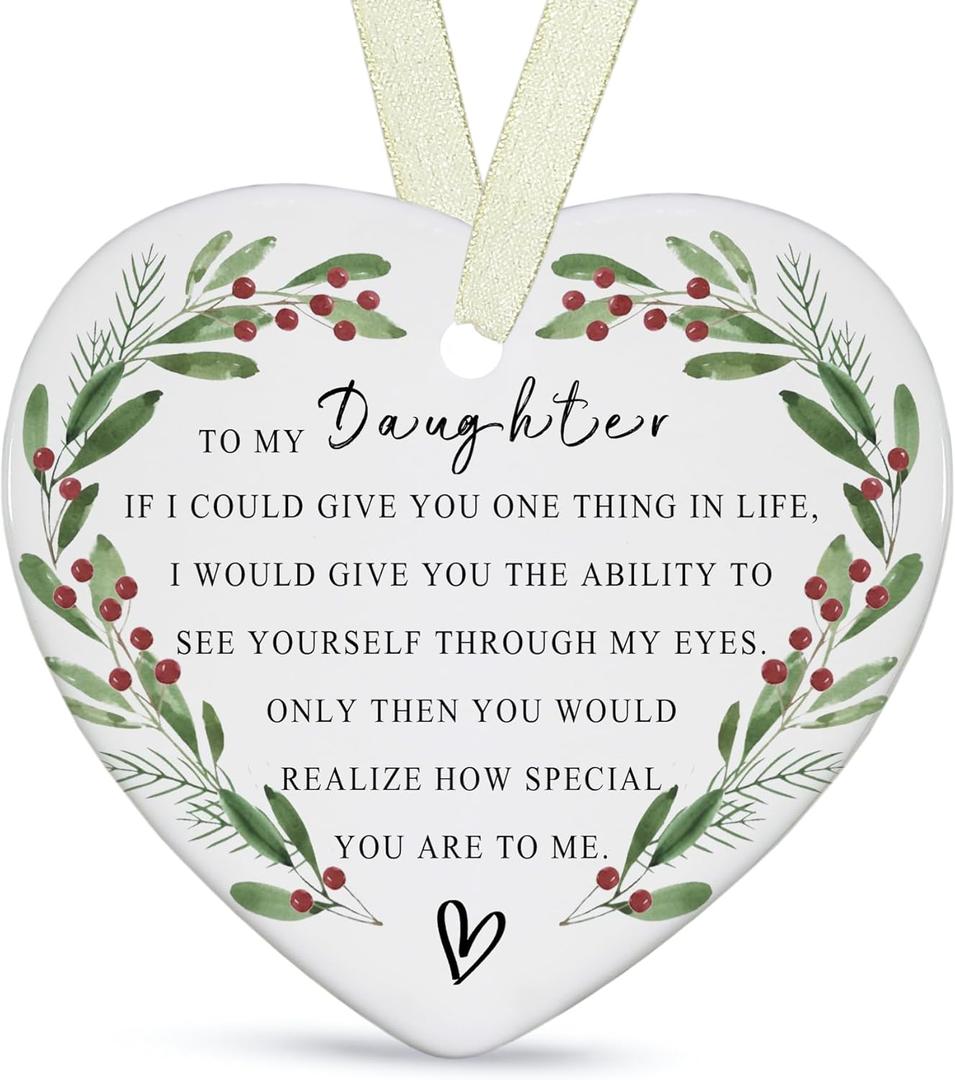 Daughter Ornaments 2026 Daughter Christmas Ornament Xmas Forever Ornament Best Ever Gift Double-Sided Printing Ceramic with Gift Box&Ribbon 3.9"
