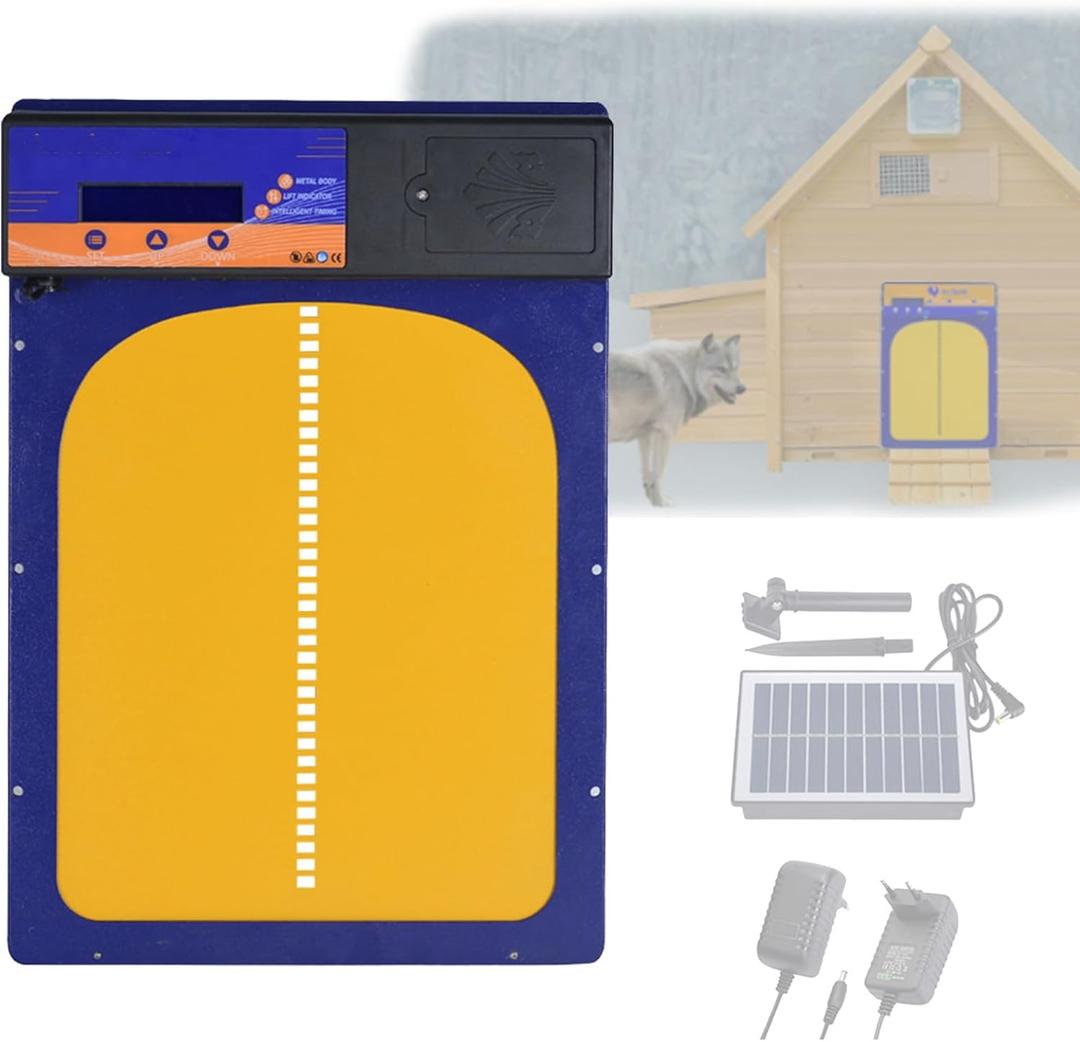 Automatic Chicken Coop Door Solar Powered with Timer&Light Sensor Remote Control 4Modes,Adjustable Anti-Pinch Strength&Weather Poof,Color LCD Dsipiay,Aluminun