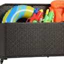 FDW Pool Float Storage Poolside Storage Bin Holder Storage Rack with Wheels PE Rattan Basket Open Compartments for Floaties Noodles Life Vests Beach Balls Equipment Cushions Patio furniture