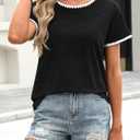 Avanova Ringer Tee Women Contrast Trim Short Sleeve Shirt Black Large (Black, L)