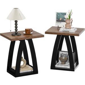 FROMJBEST End Table Set of 2, Side Table, Nightstand, Sofa Side Table with Shelf, Modern End Table for Living Room, Bedroom (Brown&black)