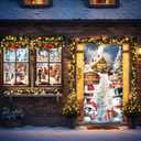 Tioncy 3 Pcs Christmas Door Window Cover Decorations Set 71" x 35" Christmas Door Cover 47" x 32" Xmas Window Curtain Santa Claus Snowman Winter Reindeer Banner Backdrop for Outdoor Holiday Decor