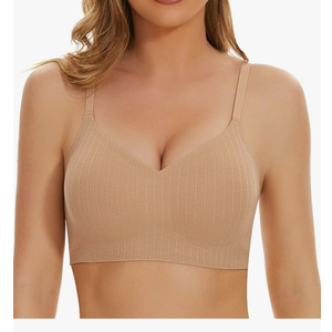 Women's Ribbed Wireless Push Up Bra No Underwire Supportive Padded Longline Bralette 2XL