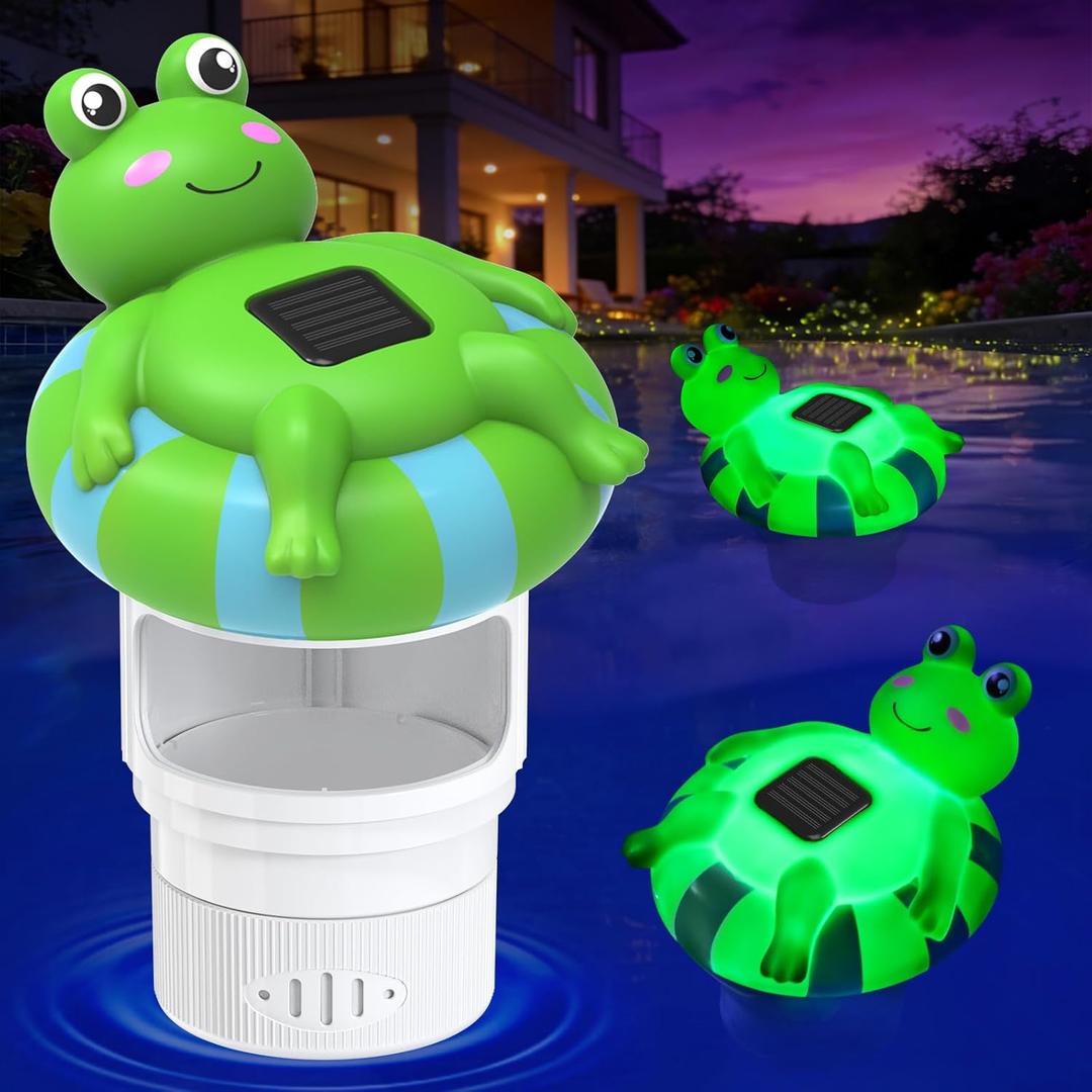 Pool Chlorine Floater for 3 Inch Tablets, Solar Frog Chlorine Tablet Floater with Adjustable Release, Glow in Dark, Large Capacity Floating Chlorine Dispenser for Pool, Hot Tub, Spa (White)