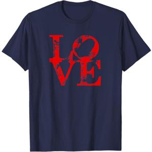 Love Sign Statue in Philadelphia Vintage TShirt, Blue, Size 2XL