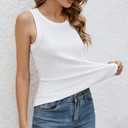 Women's Ribbed Knit Tank Top - Slim Fit Crew Neck Sleeveless Basic Cami for Layering, Daily Wear (White, Medium)