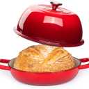Enamelled Cast Iron Dutch Oven Pot  Dutch Oven For Sourdough Bread Baking  Cast Iron Bread Pot  Red, 6 Quarts, 22cm  by Nuovva