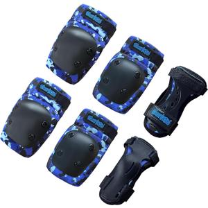 Simply Kids Knee and Elbow Pads with Wrist Guards, HardSoft Pad Tech. - CPSIA Certified Protective Gear Set - Inline Roller Skate Skateboard Bike Knee Pads for Kids Child Girls Boys Toddler Youth (Small, Ocean Camo)