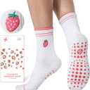 2 x COOLMATE Pilates Socks with Grips for Women, Yoga Socks, Crew Non Slip Women for Barre, Pilates Gifts for Women (White)
