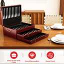mopam Wood Silverware Chest Without Silverware,Silverware Storage Box 3-Layer Wooden Silverware Chest with Drawer for Spoons Tongs Serving Utensils, 11.81 x 15.77 x 6.69 inches