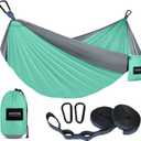Kootek Camping Hammock, Portable Hammocks with Tree Straps & Attached Carry Bag, Camping Essentials Gear, Perfect for Outside Indoor Hiking Beach Backpack Travel (Large, Turquoise & Grey)