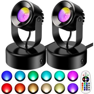 7W RGBW Uplights Indoor, Spotlights Indoor Christmas LED Color Changing Uplights Indoor with Remote Dimmable Function Memory Feature LED Ambient Lighting for Party,Bar,Esports Room,2 Pack