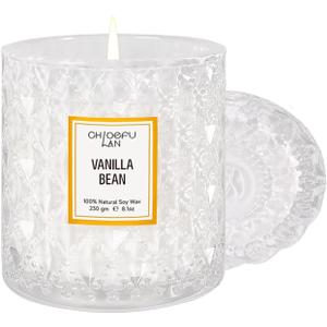 Chloefu LAN Vanilla Bean Highly Fragranced Candle Gifts for Women, Mothers Day Candle Gift, Natural Wax Candle for Home Scented, Up to 55 Hour Burn time - 8.1 Ounce Premium Soy Wax