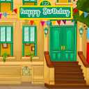 7x5ft Fabric Happy Birthday Backdrop for Photography Cartoon Street Theme Backdrop for Boys and Girls Photo Booth Shooting Props