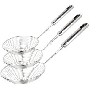 Spider Strainer Set of 3 Asian Strainer Ladle Stainless Steel Wire Skimmer Spoon with Handle for Kitchen Frying Food, Pasta, Spaghetti, Noodle-30.5cm, 32cm, 35cm