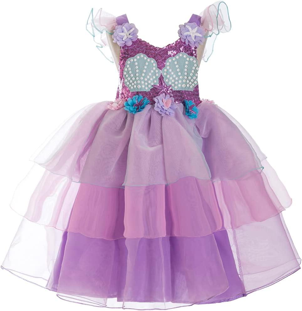 Mermaid Ariel Princess Dress Costume Birthday Party Dress For Girls Dress Up, Birthday Gift, Halloween Costume (6 Years, Purple)