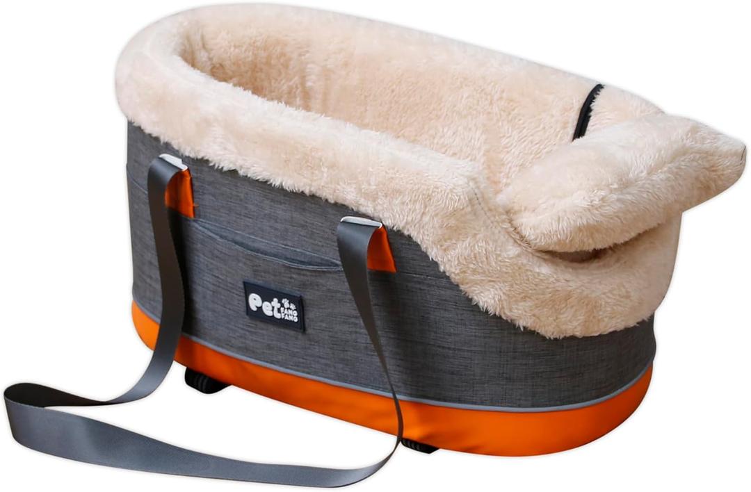 Pet Car Center Console Elevated Armrest Car Seat for Small Puppy, Dogs & Cats (Up to 10 lbs) Dark Gray Washable Plush Carrier with Safety Leash, Fits Front Vehicle Console Space (Dark Grey)