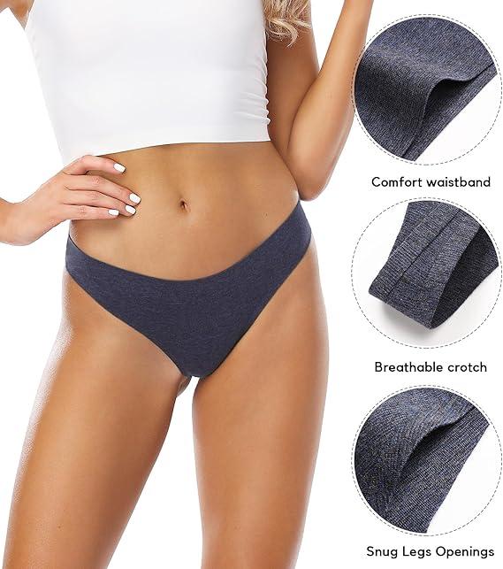 Wealurre Women's Cotton Thong Breathable Panties Low Rise Underwear (4 Pack, L, Assorted)