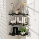 L-Shaped Corner Floating Shelves Set of 3,Rustic Wood Wall Mounted Storage Shelves,Display Shelf for Bathroom, Kitchen,Bedroom, Living Room, Office (Black)