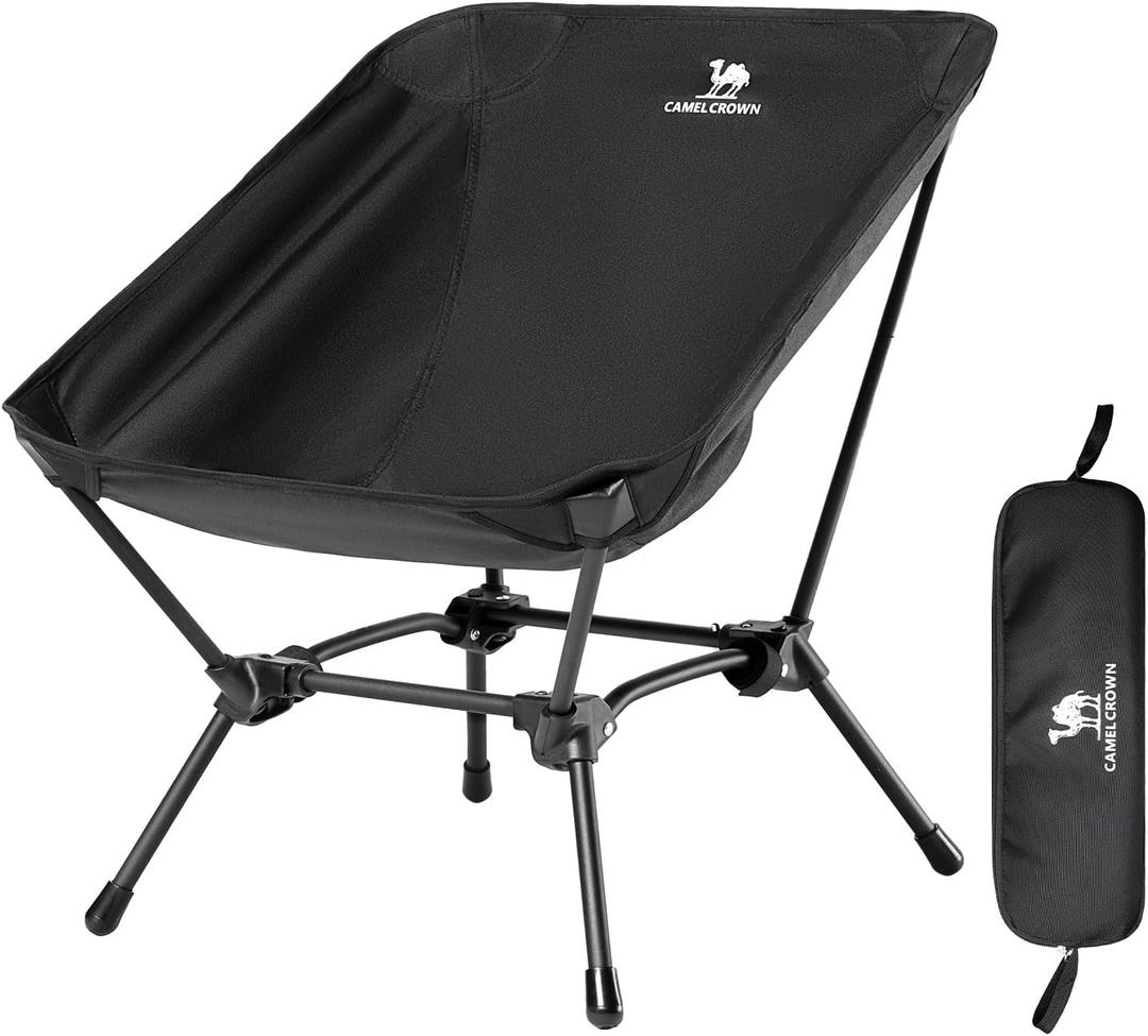 CAMEL CROWN Folding Camping Chair, Lightweight Portable Compact Lawn Chair with Side Pocket for Outdoor Travel Beach Picnic Hiking Backpacking Black (Full Cloth)