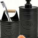 Autumn Alley Rustic Bathroom Accessories Set - Farmhouse Soap Dispenser and Toothbrush Holder Set - Western Bathroom Accessories, Farmhouse Decor for Bathroom Countertop, Galvanized Black