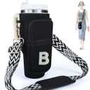 Water Bottle Holder with Strap for Stanley 40 oz Tumbler, Initial A-Z Water Bottle Carrier Sling Bag with Pouch Phone Pocket Handle Crossbody Water Bottle Holder Case Sleeve for Walking Camping Gym