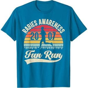 Rabies Awareness Fun Run Funny TV Comedy Running T-Shirt (Blue, Size L)
