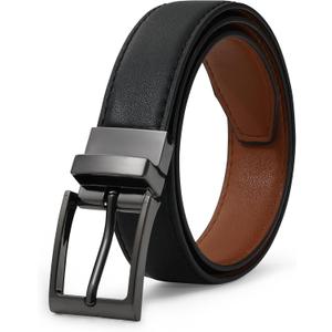 AWAYTR Reversible Kids Belts for Boys - Black and Brown Leather Belt for School Uniform Casual Jeans, Size: Fit Waist: 21"-25" (Rec 6-8yrs)