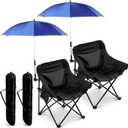 2 Set Beach Chair with Umbrella Foldable Camping Chair Adjustable and Fold up Umbrella with Storage Bag for Outdoors Fishing Camping Hiking Travel Picnic Beach(Black and Blue), 2' 3.77" X 1' 5.72" X 1' 5.72"