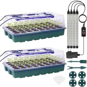 Sondiko Seed Starter Tray with Grow Light, Intelligent Display Digital Controller, 80 Cells Seed Starter Kit with Humidity Dome, Adjustable Brightness Indoor Plants Germination Kit(2 Pack) (Dark Green)