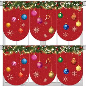 Breling 6 Pcs Christmas Kitchen Curtains Christmas Window Valance Curtain Decoration Xmas Rod Pocket Short Drapes Set for Classroom Living Room Bedroom Holiday Decor 36x24 in(Xmas Balls)