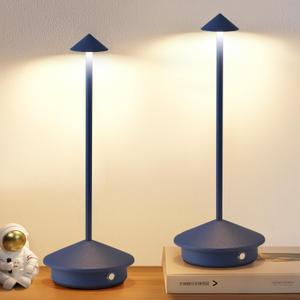 Modern Cordless Table Lamp Set of 2, Portable LED Desk Lamps, 4000mAh Rechargeable Battery Operated Lighting for Bedroom Dining Room Restaurant Coffee Shop Outdoor Camping Night Light (Blue)