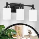 3-Light Bathroom Vanity Light Fixtures Over Mirror, Rustproof Vanity Lights for Bathroom, Modern Black Bathroom Lights Wall Mount with Milky White Glass Shades for Bedroom Living Room