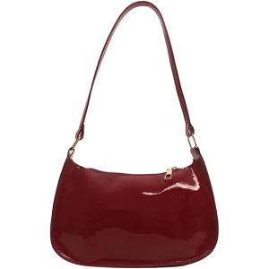 Patent Leather Clutch Purse Shiny Evening Handbags for Women Armpit Santa Shoulder Bag MINI Christmas Hobos (Wine Red)