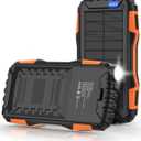 Solar Charger, Power Bank, 42800mAh Portable Charger Power Bank External Battery Pack 5V3.1A Qc 3.0 Fast Charger Built-in Super Bright Flashlight (Orange)