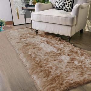 Latepis Brown Beige 2x5 Washable Small Rug Faux Sheepskin Fur Rug Fluffy Shag Rugs for Living Room Bedroom Dorm Furry Plush Rugs Cute Room Decor