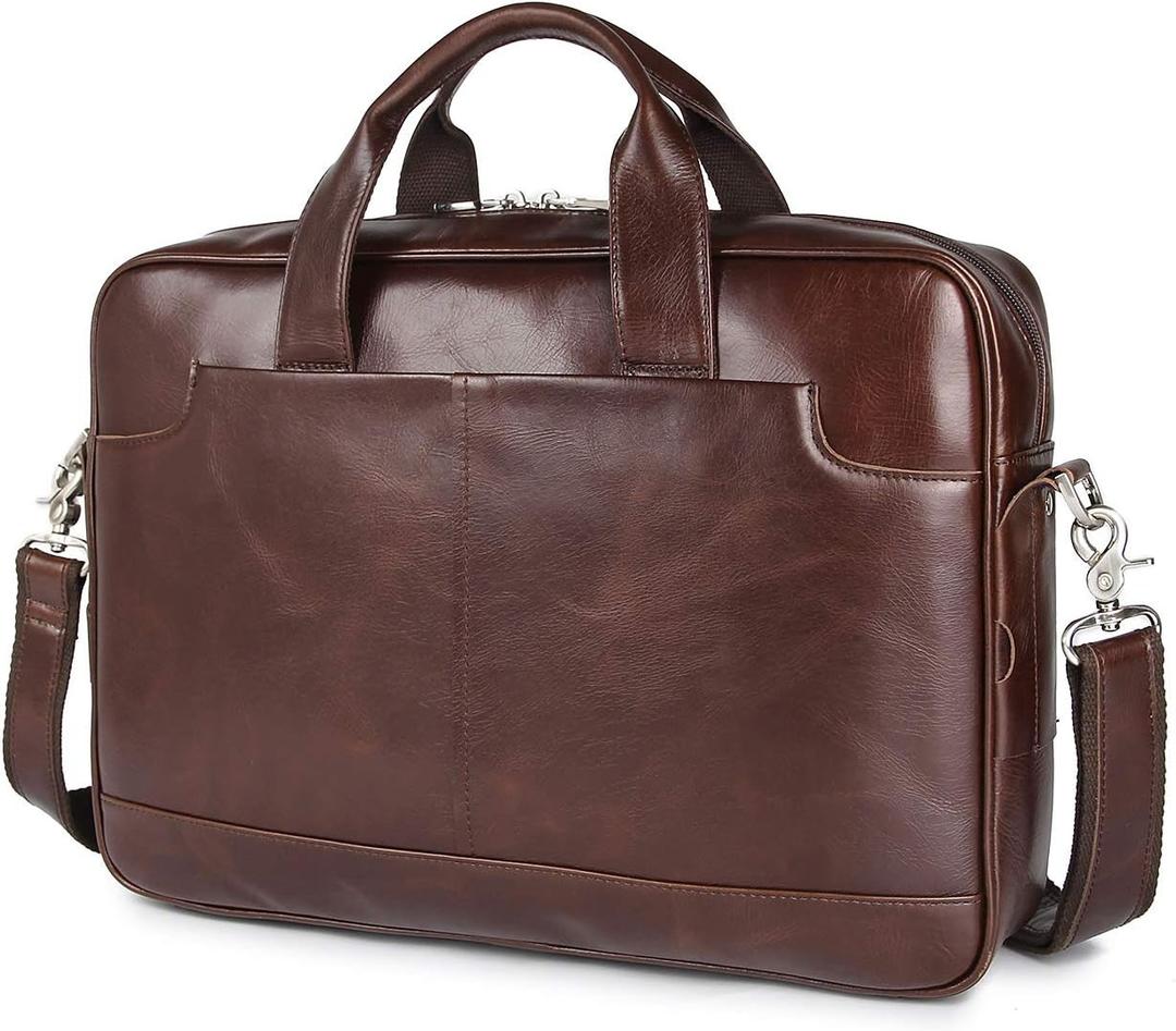 Augus Vintage Leather Briefcase for Men 15.6 Inch Laptop Computer Bag Retro Messenger Crossbody Shoulder Bag | Vintage Leather