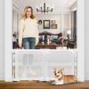 No Screw Free Standing Dog Gate Indoor 2 Panel 24" Tall x 40" Wide Portable Mesh Baby Gate with Strong Suction Cup Folding Puppy Gates for Doorways Mesh Pet Gates for Doorways No Drilling Dog Barrier (White)