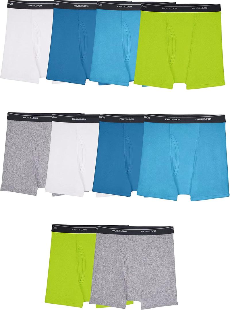 Fruit of the Loom Boys' and Toddler Boxer Briefs, Tag Free & Breathable Underwear, Multipacks, 10 Pack-Assorted Colors, Size: L
