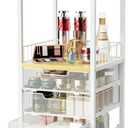 HapiRm Makeup Organizer Storage Cart - Floor Skincare Make Up Storage with 4 Drawers, Rolling Makeup Cart Vanity Organizer Cosmetics Display Cases Holder for Skin Care Perfume Nail Polish (Natural)