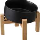 Black Elevated/Raised 15Tilted Anti Slip Ceramic Dog Bowl for Small/Medium Breeds,Slanted Bulldog Big Face Pet Food Water Feeding Dish with Stand for Cats and Dogs (3.6 Cups/28 OZ)