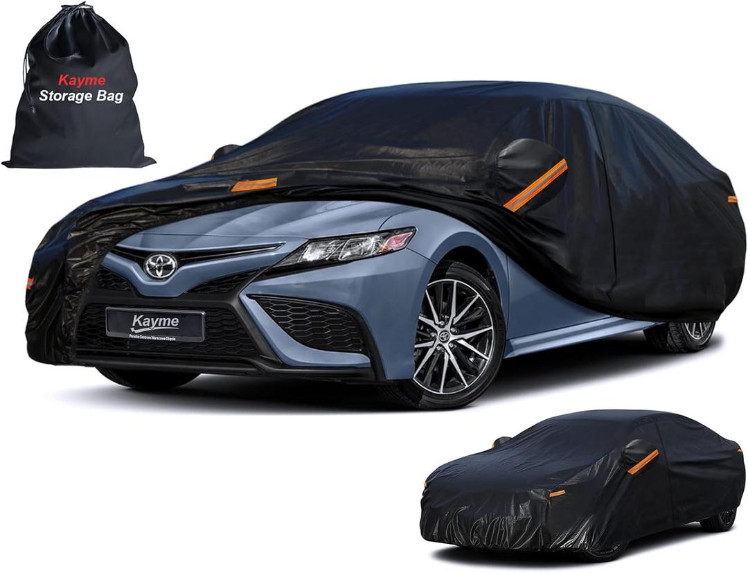 Kayme 7 Layers Heavy Duty Car Cover Waterproof All Weather, Full Exterior Cover Outdoor Snow Sun Uv Protection with Zipper for Automobiles, Universal Fit for Sedan (186-193 Inch)
