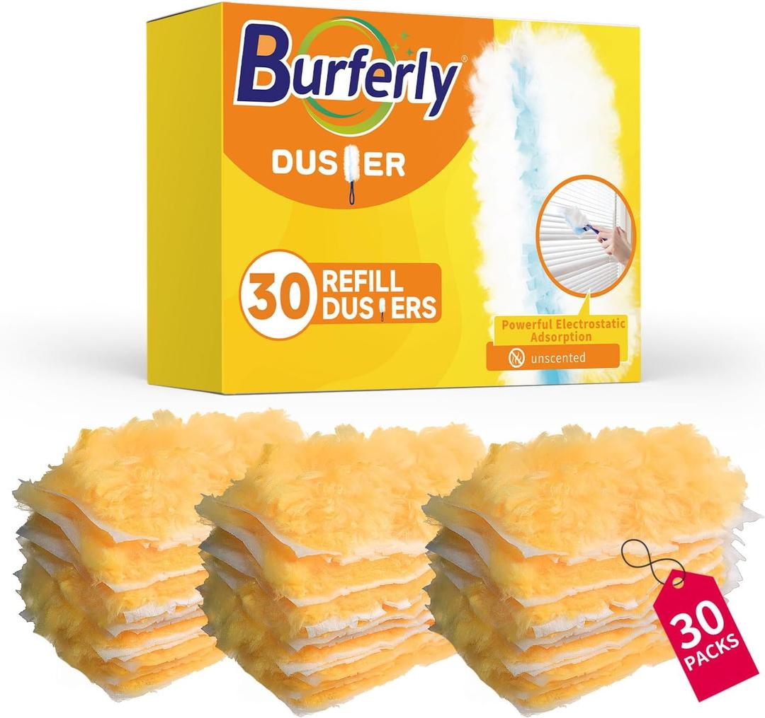 Duster Refills for Swiffer Dusters, Feather & Microfiber 180 Heavy Duty Duster Refills for Dusting Furniture, Blinds, Ceiling Fans for Cleaning 30 Count White&Orange