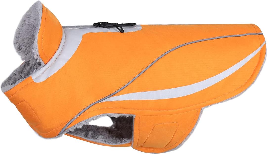 VIVAGLORY Cozy Fleece Lined Lightweight Dog Coat for Late Autumn and Early Winter, Water Resistant Vest for Walking Training, Medium Dogs, Orange (M(Chest: 22-26", Neck: ~15"))