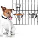 Set of 2 Stainless-Steel Dog Bowls - Cage, Kennel, and Crate Hanging Pet Bowls for Food and Water - 48oz Each and Dishwasher Safe by PETMAKER
