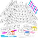 MotBach 100 Pcs 5g Empty Plastic Containers with Clear Lids,Mini Makeup Sample Containers, Small Sample Pot Jars Round Cosmetic Jars with Mini Spatulas for Liquid Sample Powder Creams Lotions