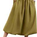 Women's Bubble Long Skirt Elastic Waist A-Line Pleated Ruffle Flowy Balloon Maxi Skirts with Pockets,XL